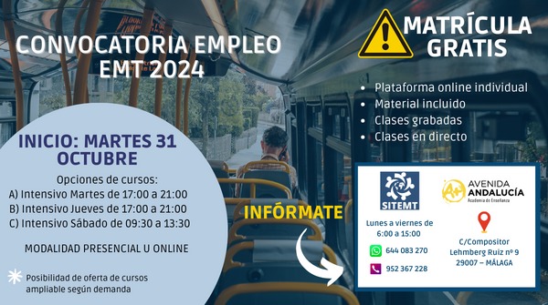 Oferta cursos para la convocatoria de empleo EMT 2024