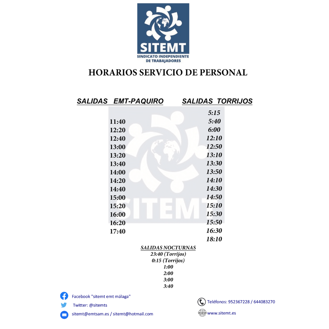 horarios del coche del personal