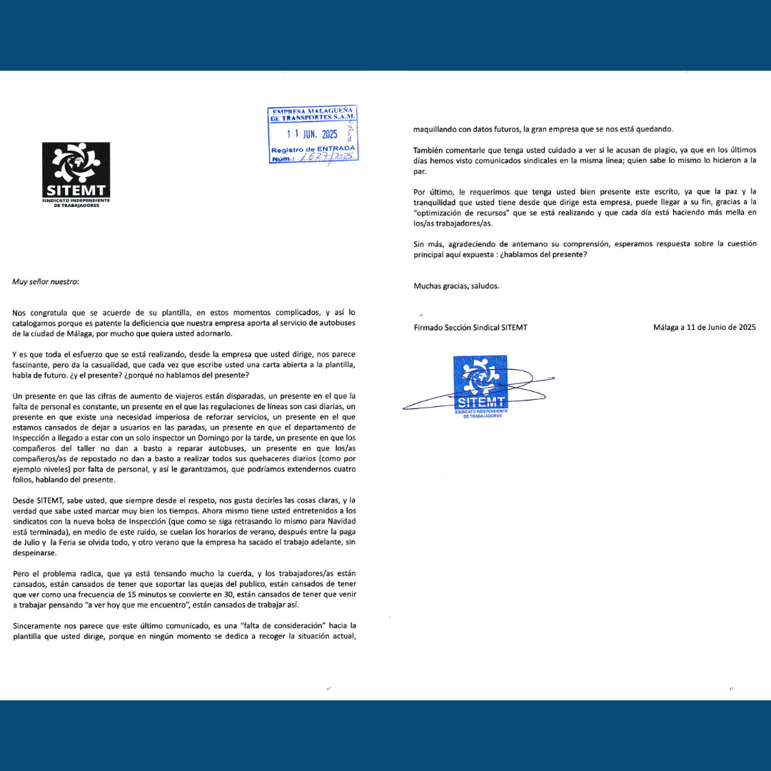 escrito AA Dirección gerencia EMTSAM