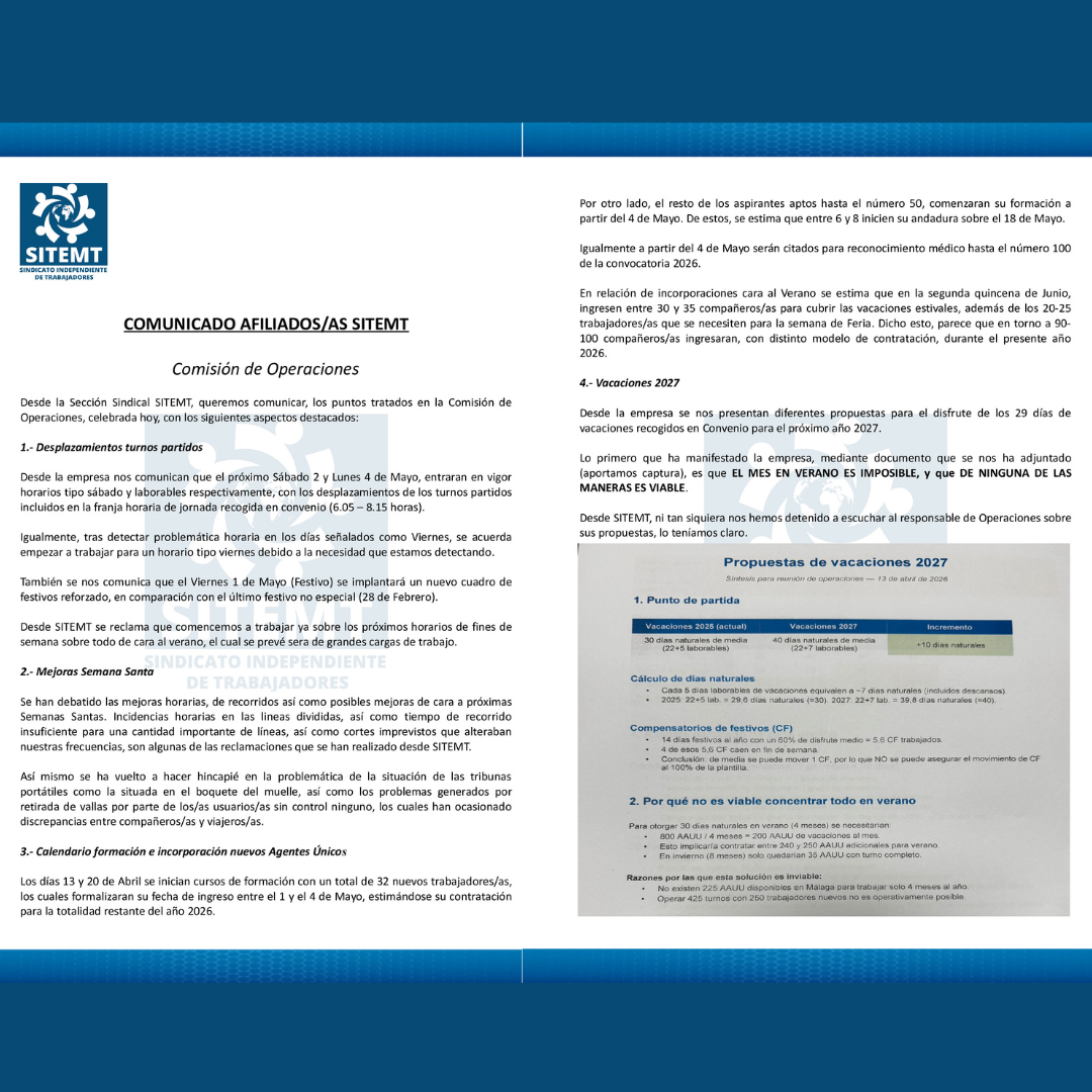 COMISIÓN DE OPERACIONES. 13 ABRIL 2026